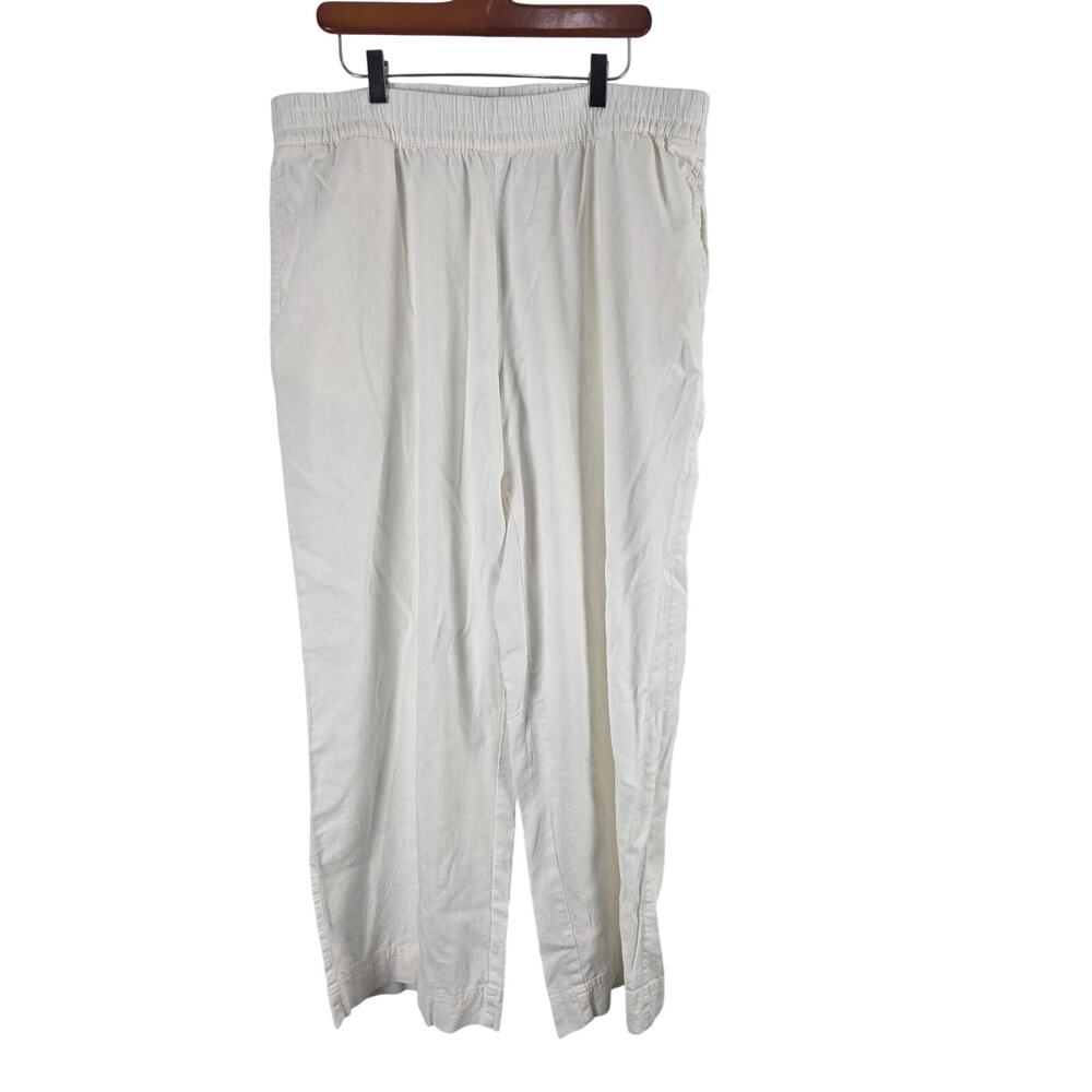 Old Navy High Rise Wide Leg Comfort Waist Linen Blend Pants XL‎ Womens White